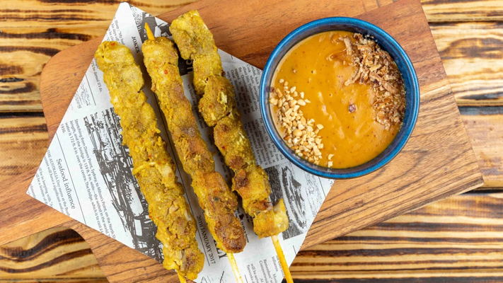 Grilled chicken satay skewers with house peanut sauce